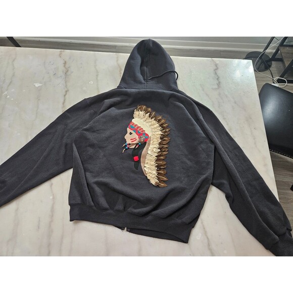 Pro Spirit Select Sweats Black Zip-Up Hoodie – X-Large, Native American Embroide - Picture 4 of 14